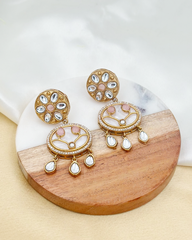 Pearl Polki Earrings Pastel : Pink