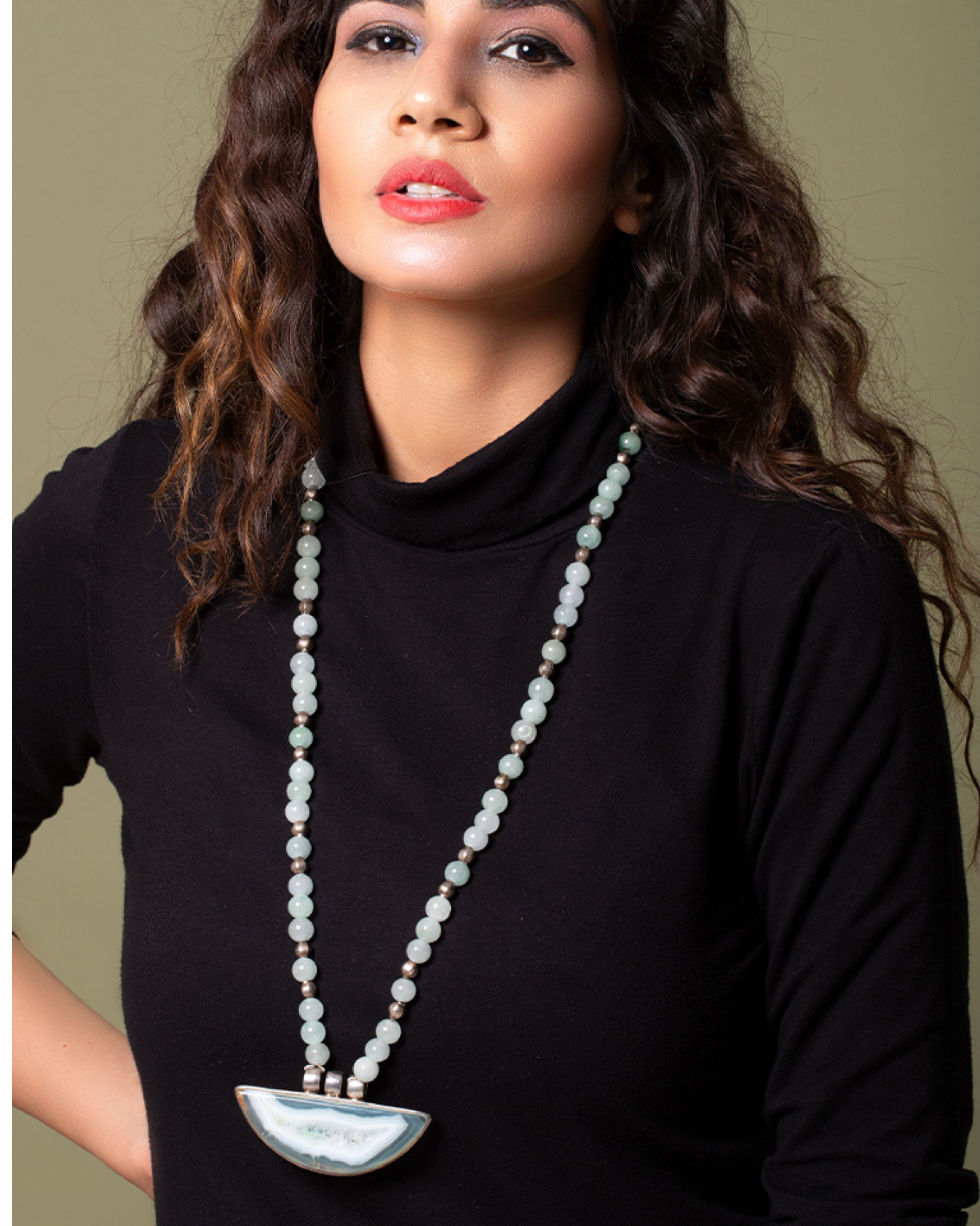 Abhiri Jade Silver Necklace