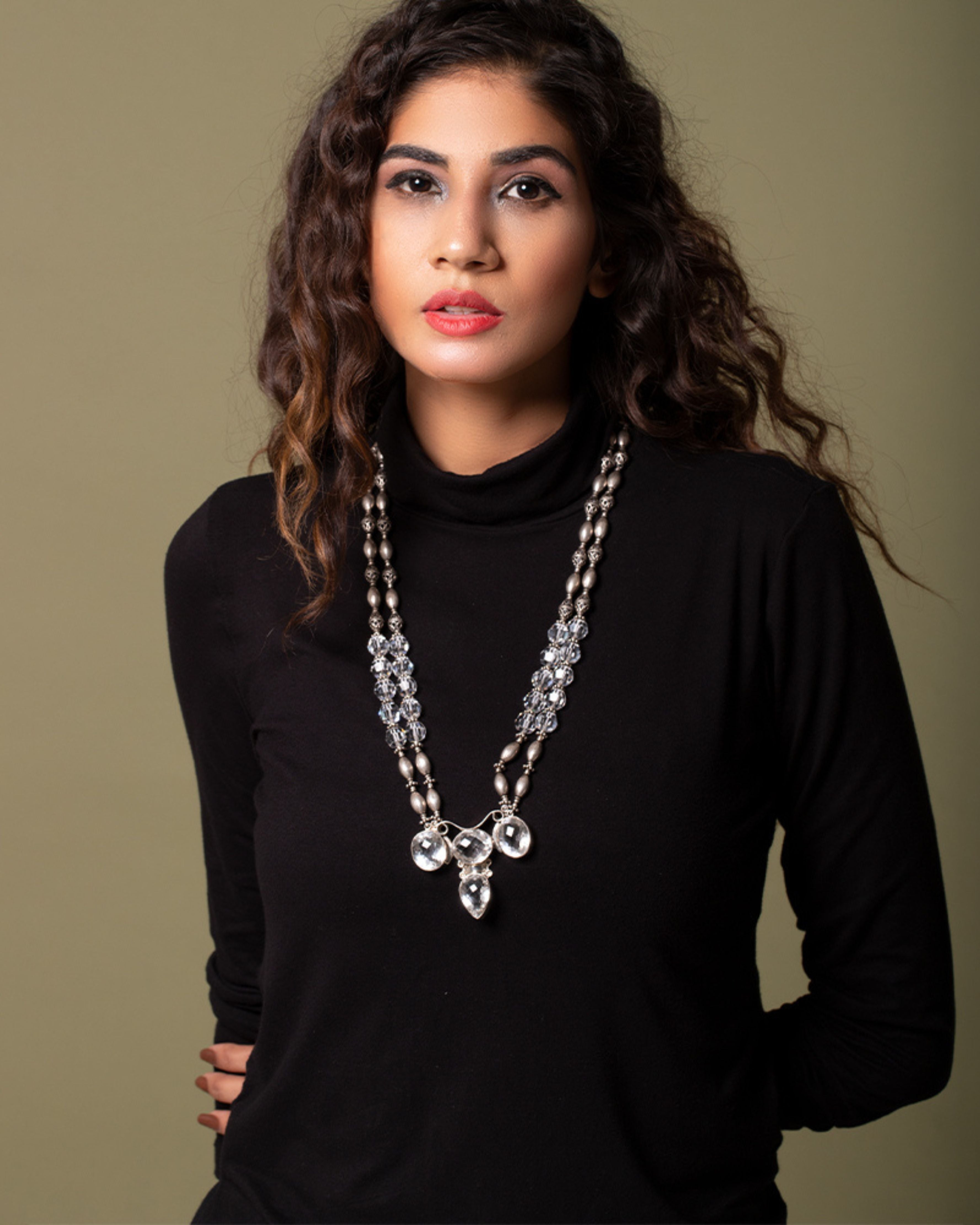 Aabha Crystal Silver Necklace