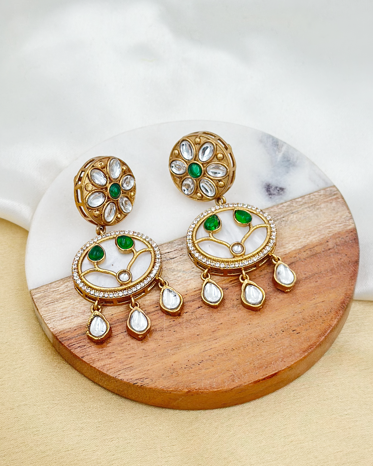 Pearl Polki Earrings : Green