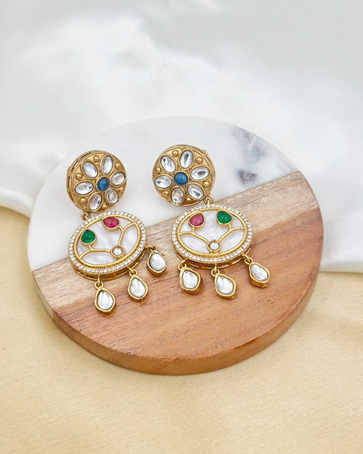 Pearl Polki Earrings : Multicolor